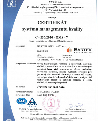 Certifikát systému managementu kvality